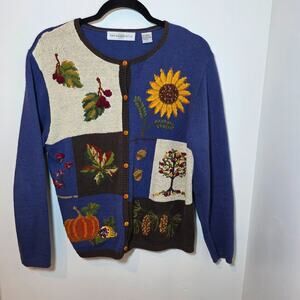 Marisa Christina Fall Sunflower Button Sweater Cardigan Size L Linen Cotton